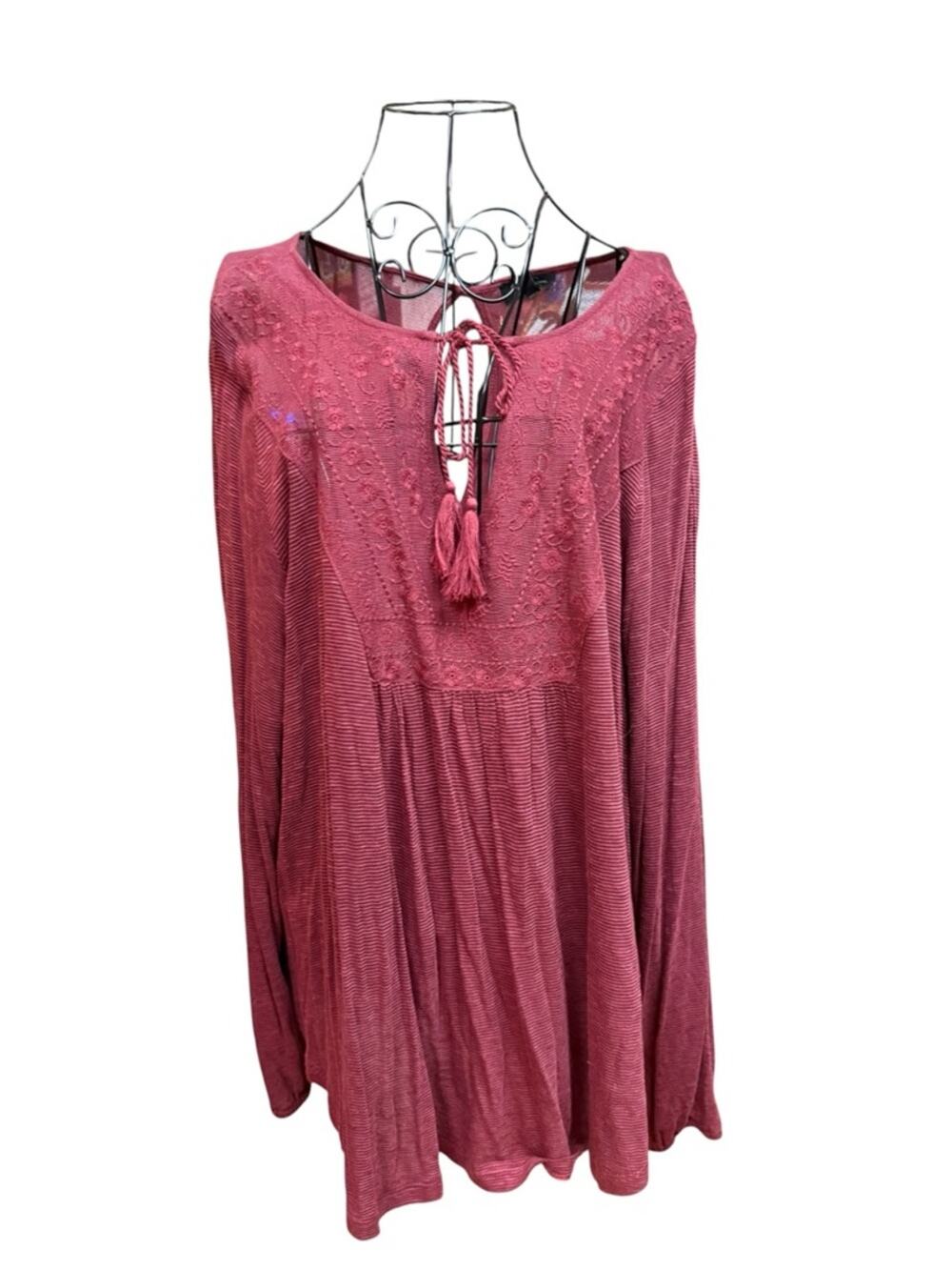 Jessica Simpson Tassel Tie Peasant Tunic in Dusty Rose 2X